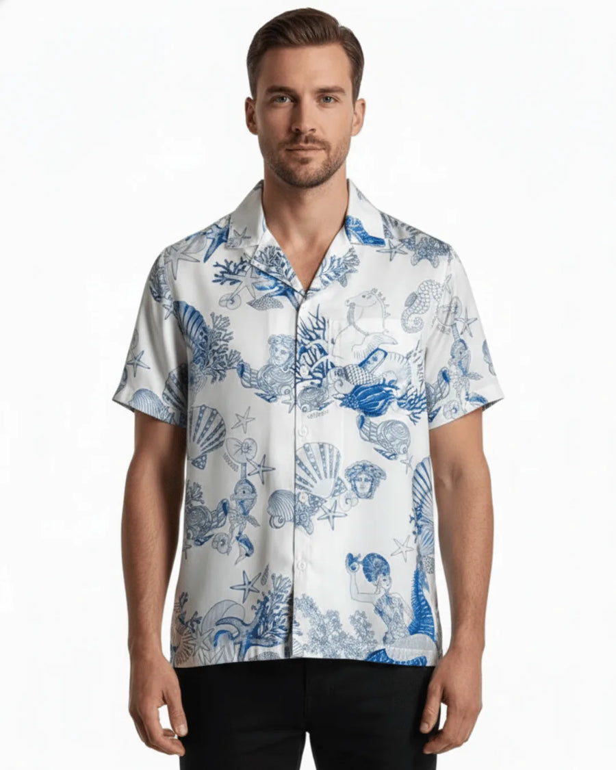 Printed Short Sleeve Shirt - Light Blue