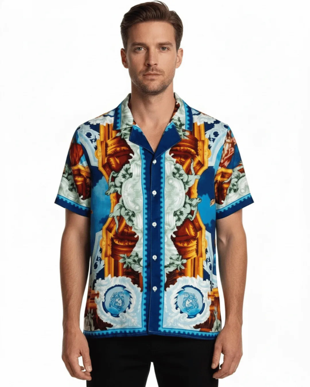 Printed Short Sleeve Shirt - Orange