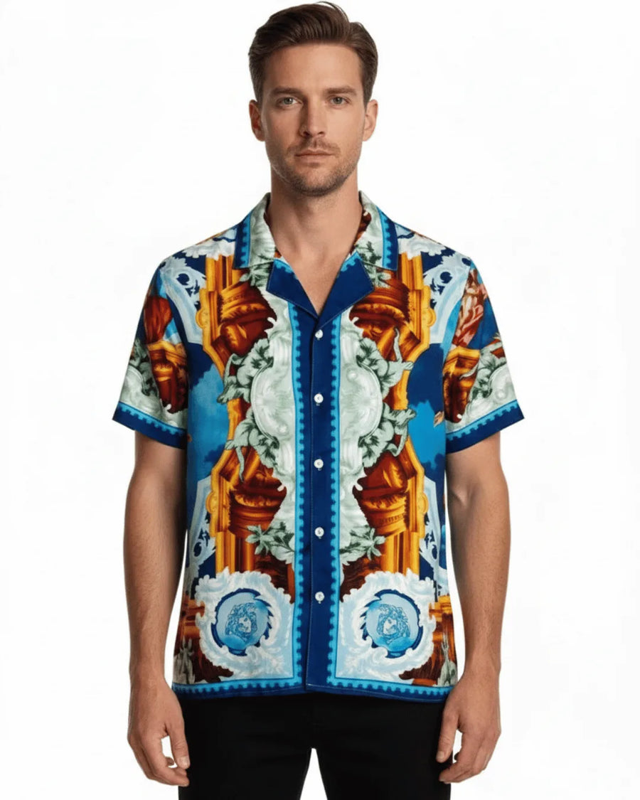 Printed Short Sleeve Shirt - Orange