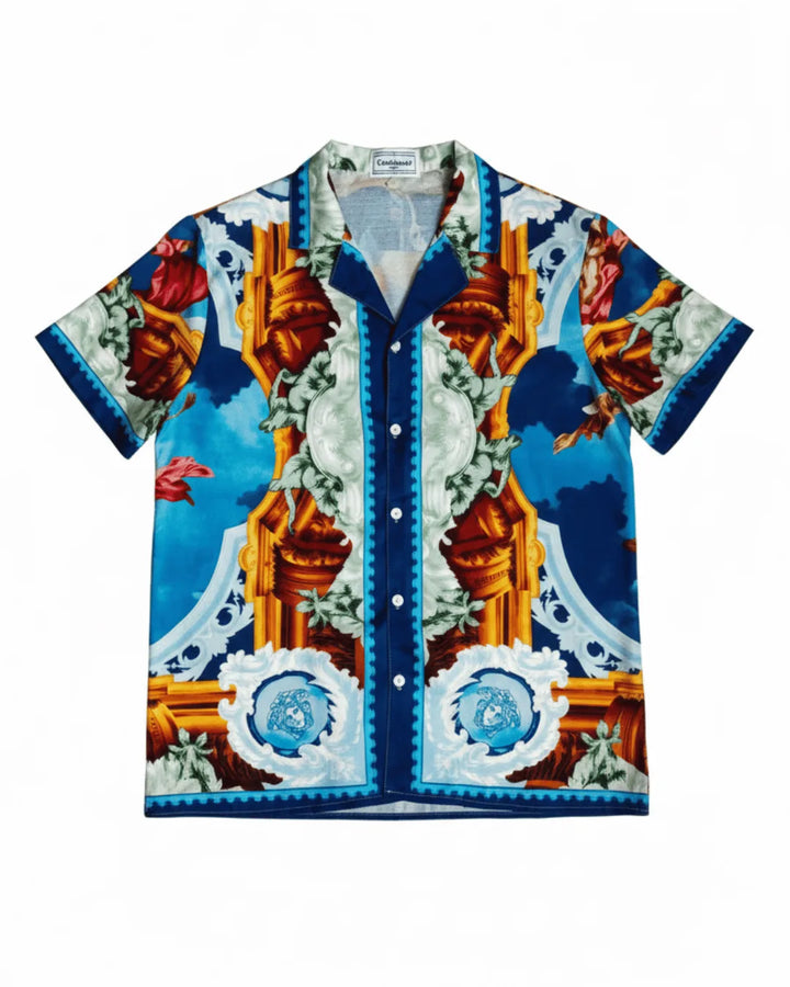 Printed Short Sleeve Shirt - Orange