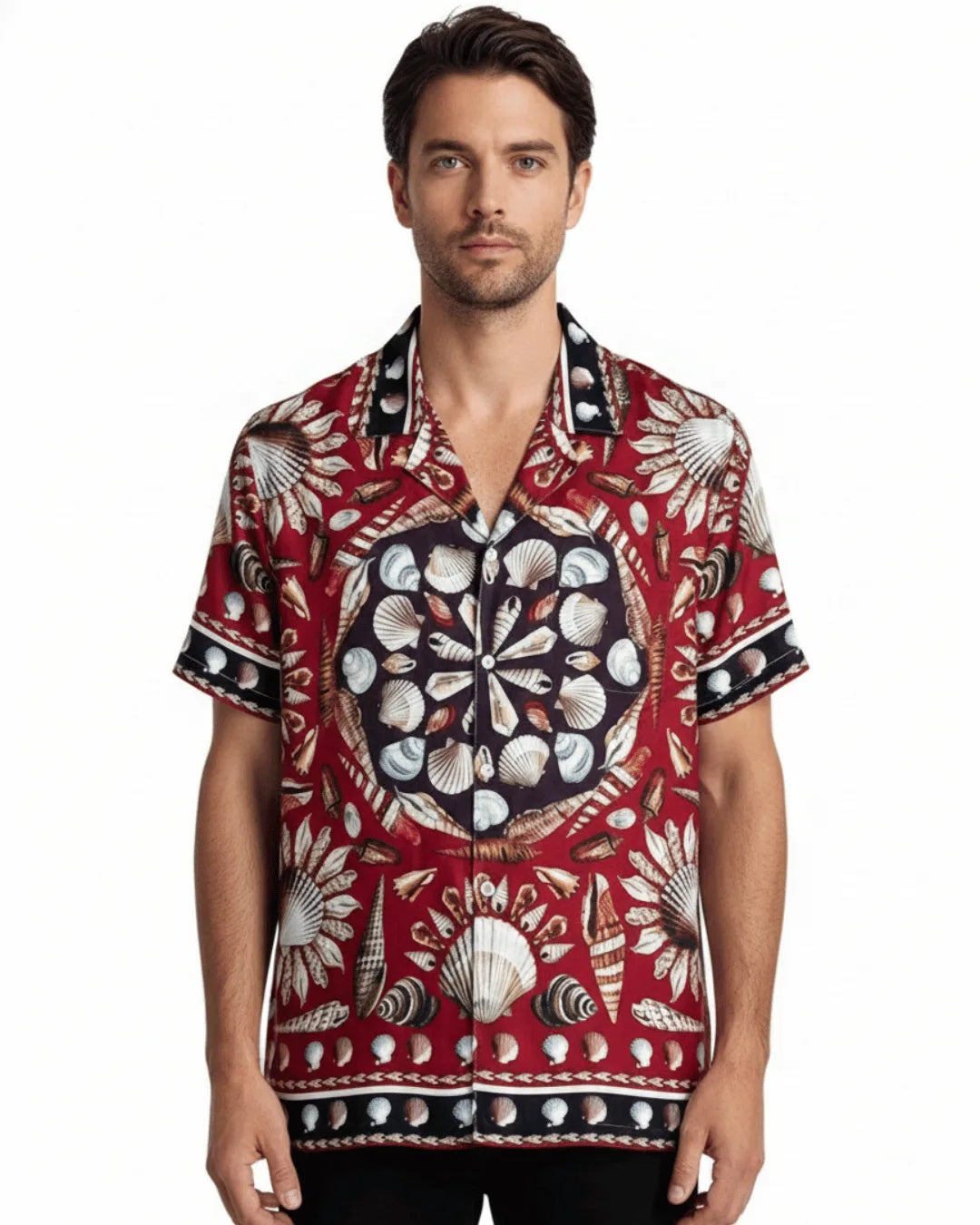 Printed Short Sleeve Shirt - Red