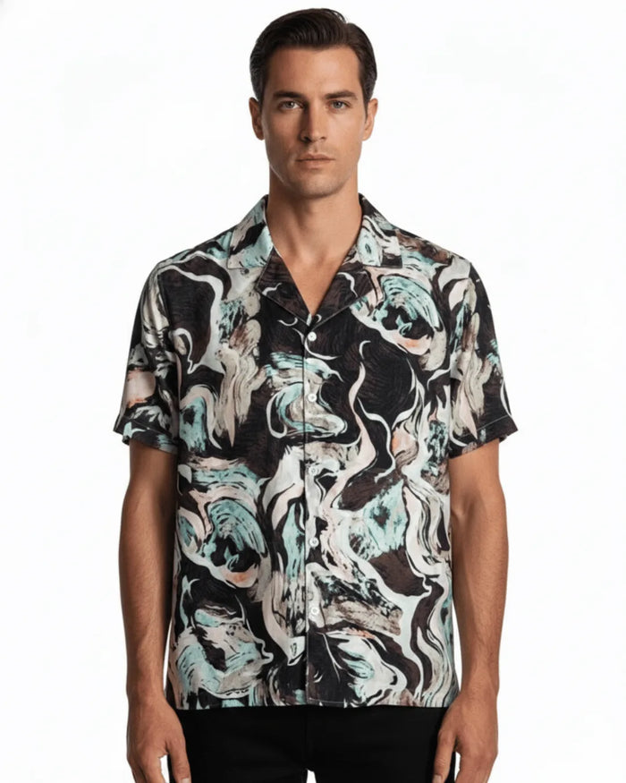 Printed Short Sleeve Shirt - Brown
