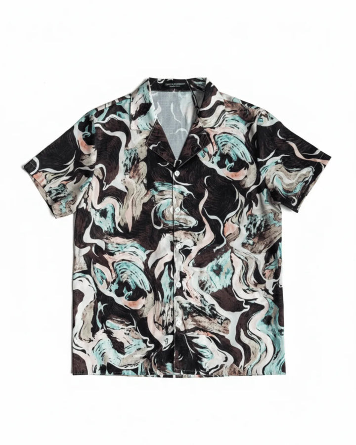 Printed Short Sleeve Shirt - Brown