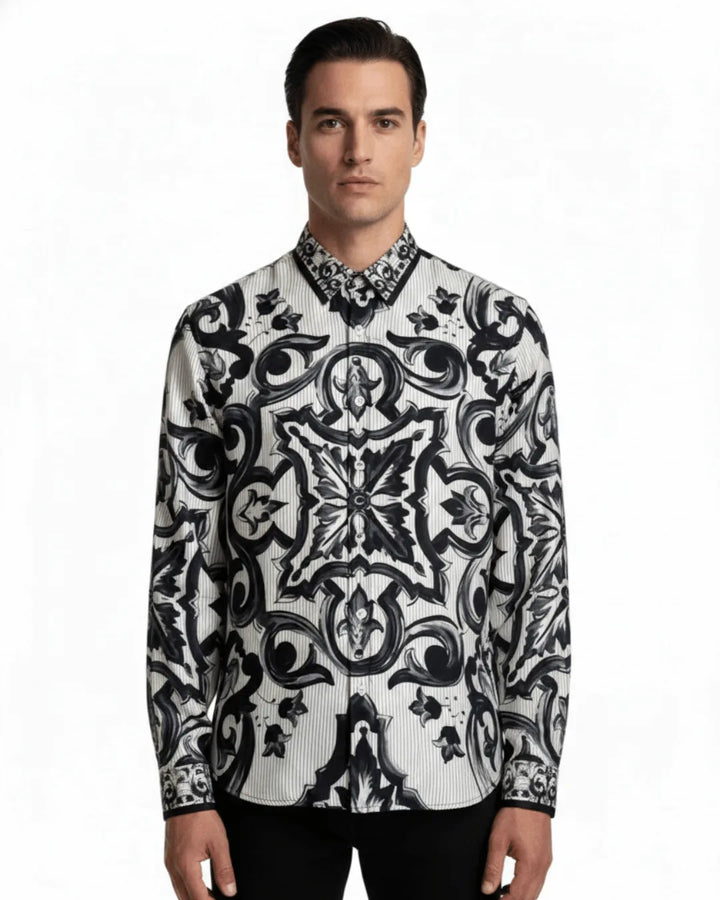 Printed Long Sleeve Shirt - Black