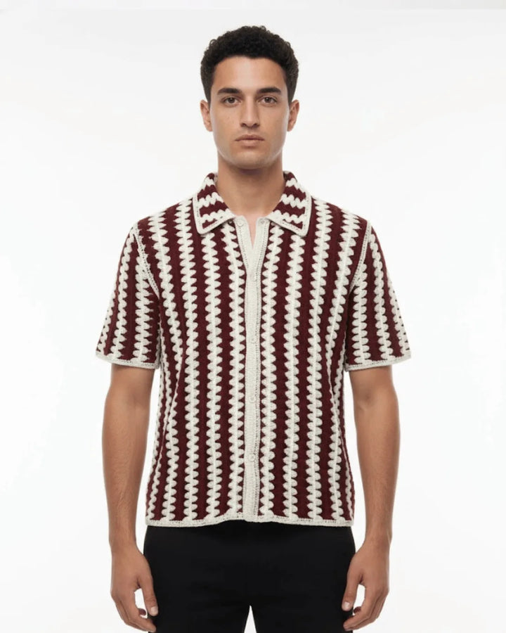 Knit Short Sleeve Shirt - Red