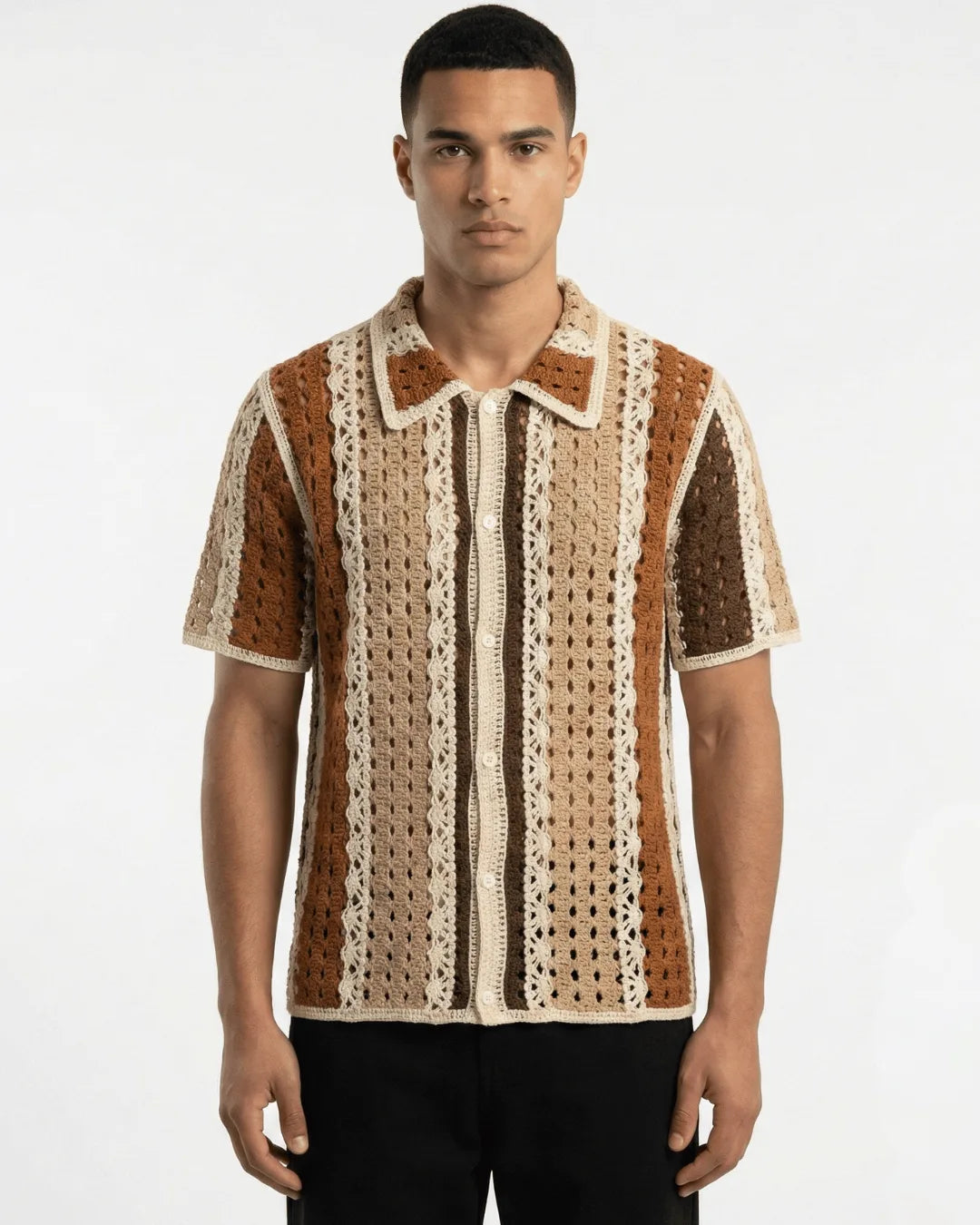 Knit Short Sleeve Shirt - Brown