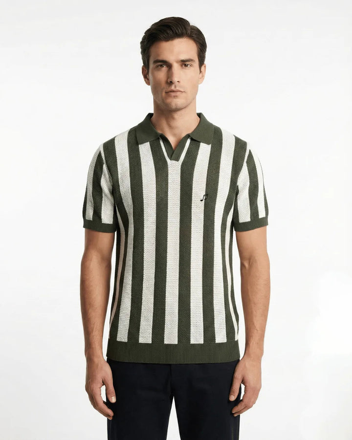 Stripe Knit Polo - Brown