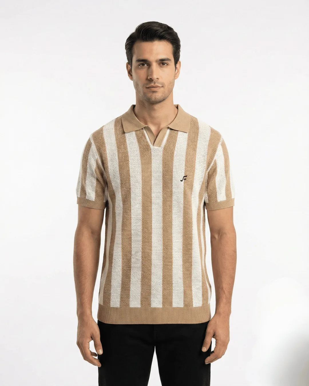 Stripe Knit Polo - Brown
