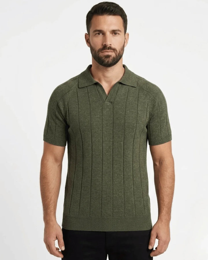 Stripe Knit Polo - Cream