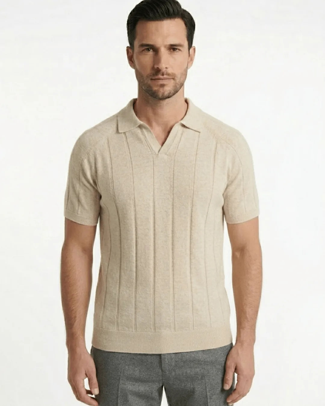 Stripe Knit Polo - Cream