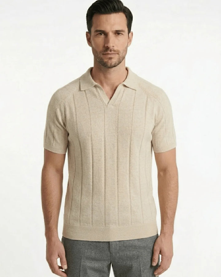 Stripe Knit Polo - Cream