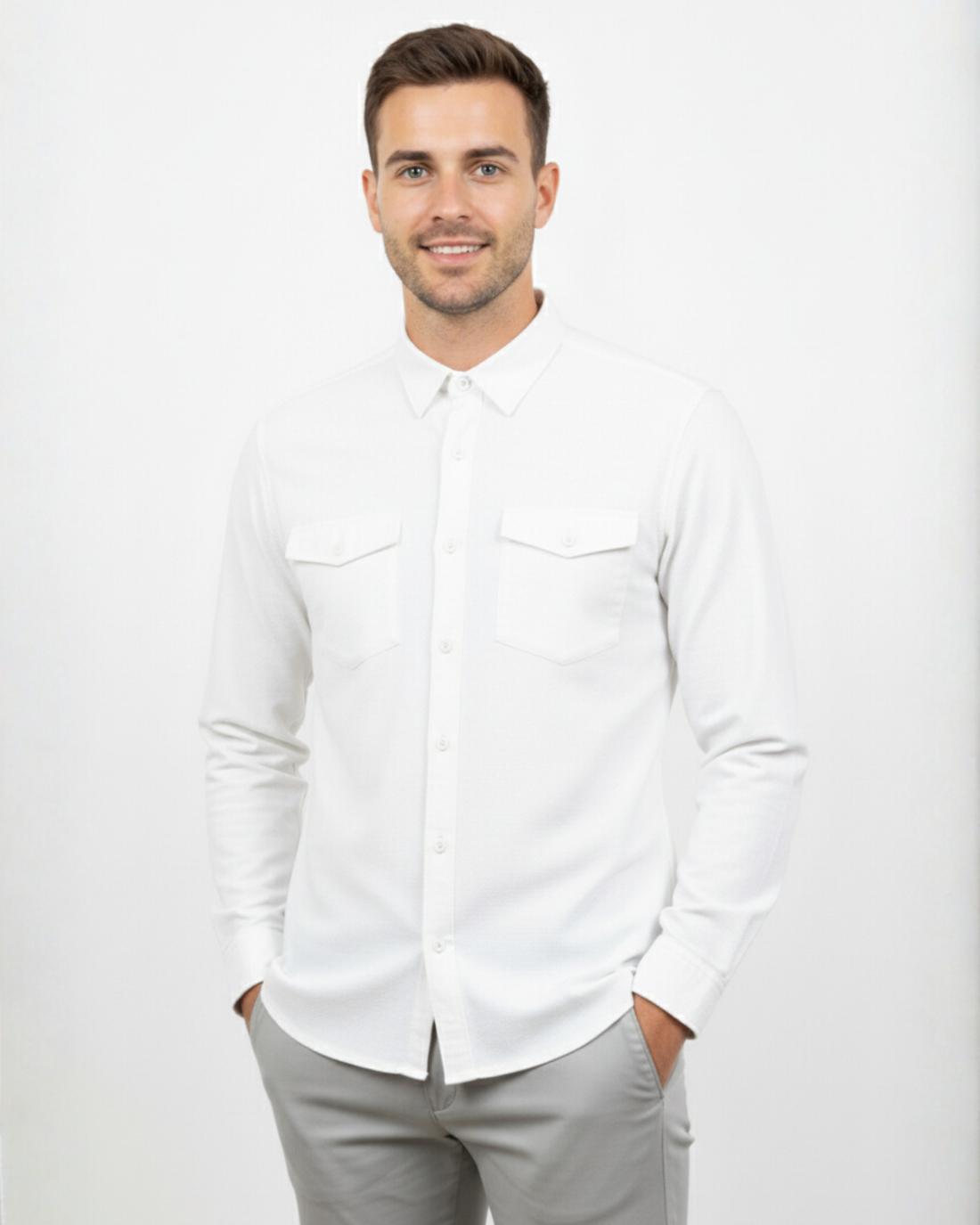 MELANGE DOUBLE POCKET LS SHIRT