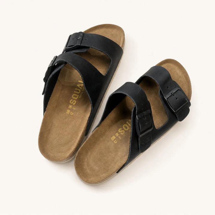 Amalfi Double Strap Oiled Leather Sandal 2.0 Black