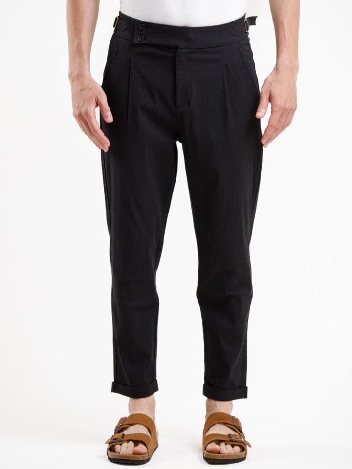 Seersucker Regular Fit Trousers - Black