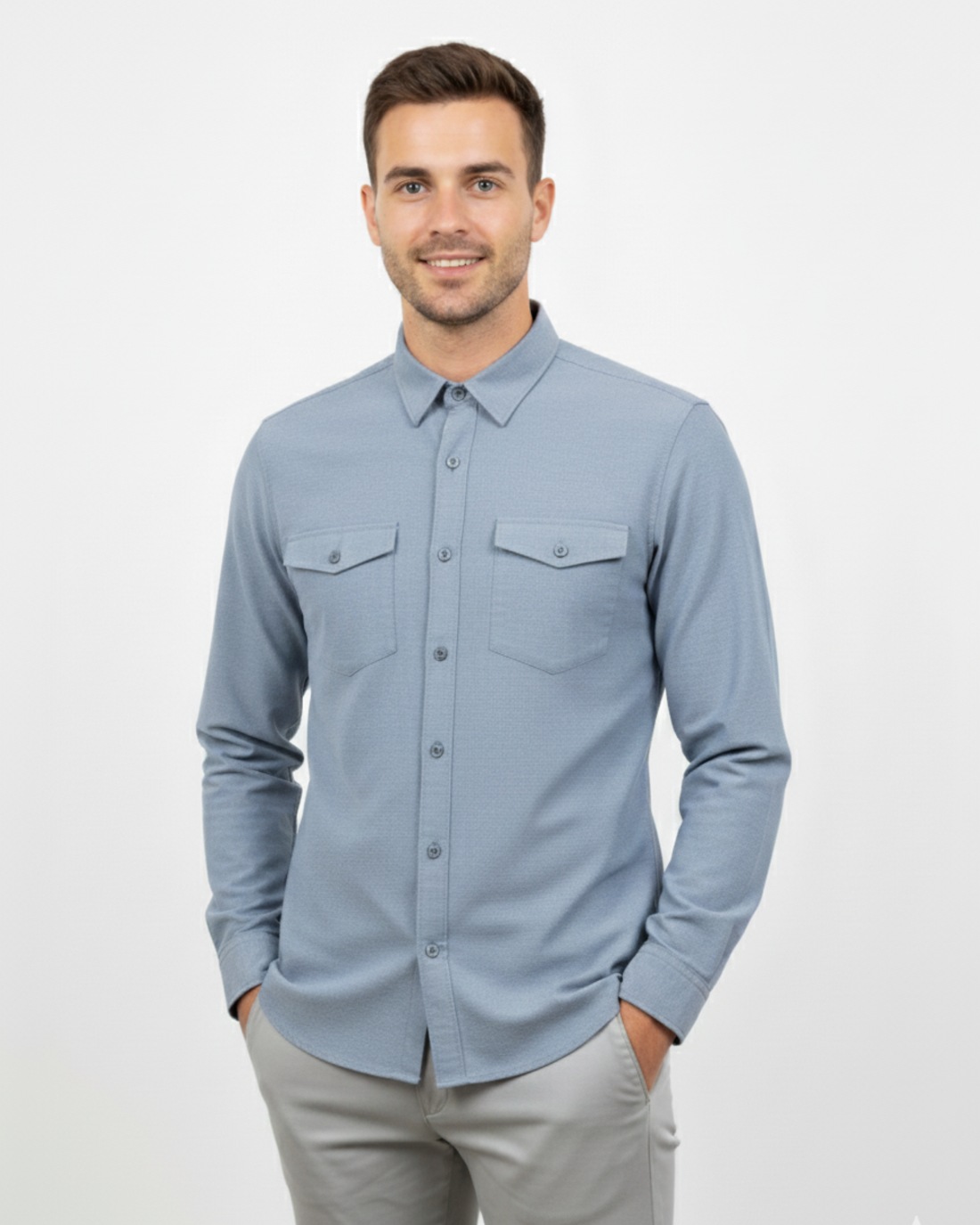 MELANGE DOUBLE POCKET LS SHIRT