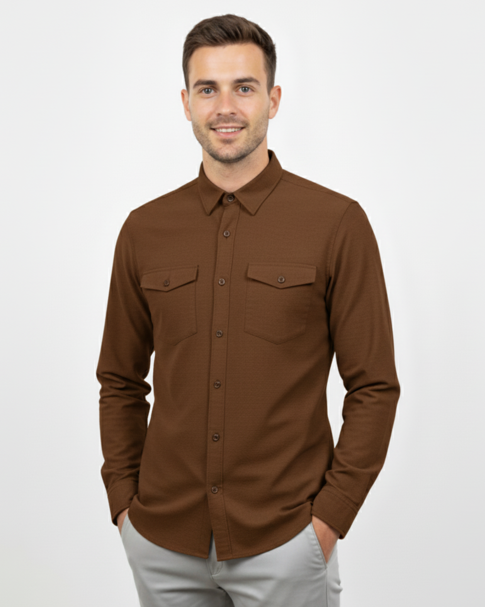 MELANGE DOUBLE POCKET LS SHIRT