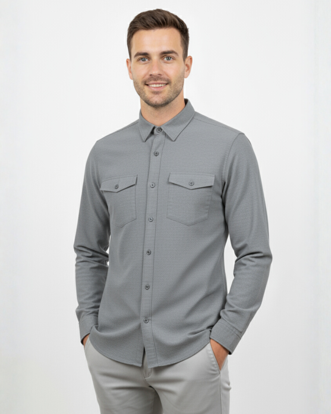 MELANGE DOUBLE POCKET LS SHIRT