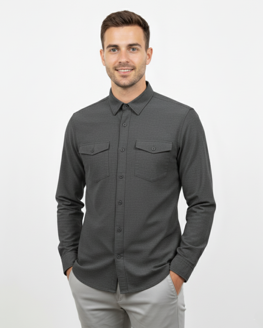 MELANGE DOUBLE POCKET LS SHIRT