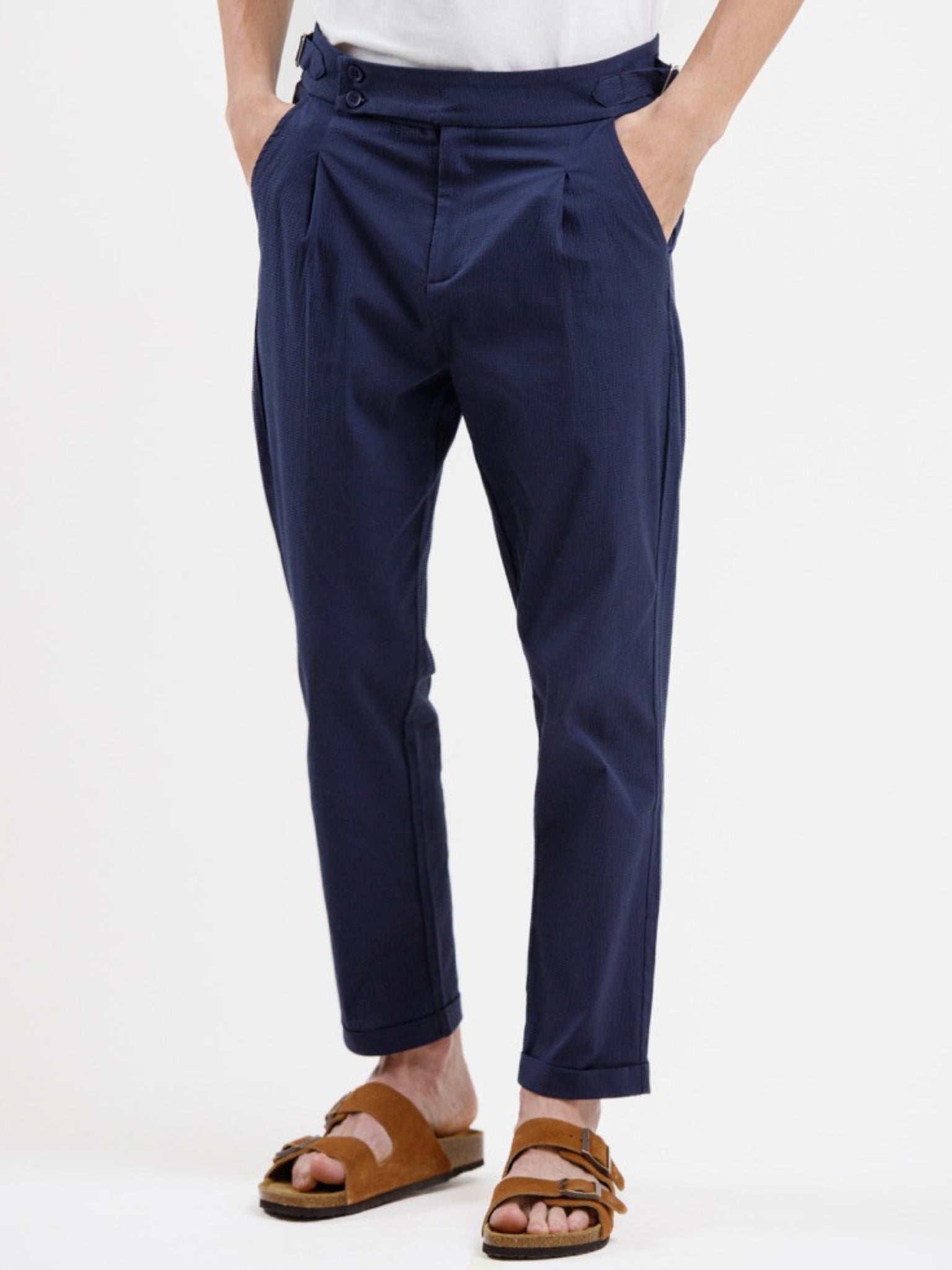 Seersucker Regular Fit Trousers - Blue