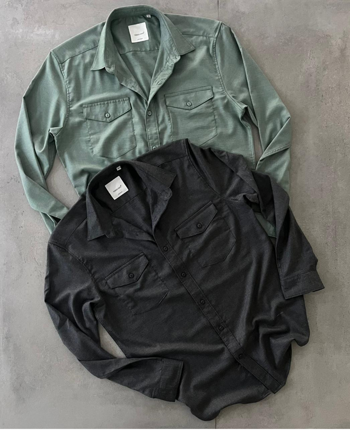 MELANGE DOUBLE POCKET LS SHIRT