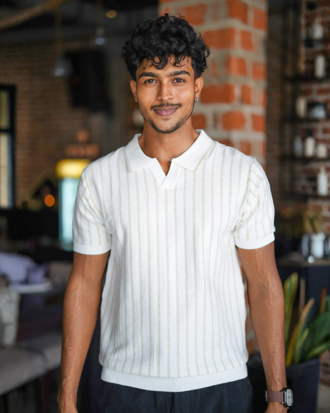 SQUALO STRIPED KNIT POLO TEES WHITE