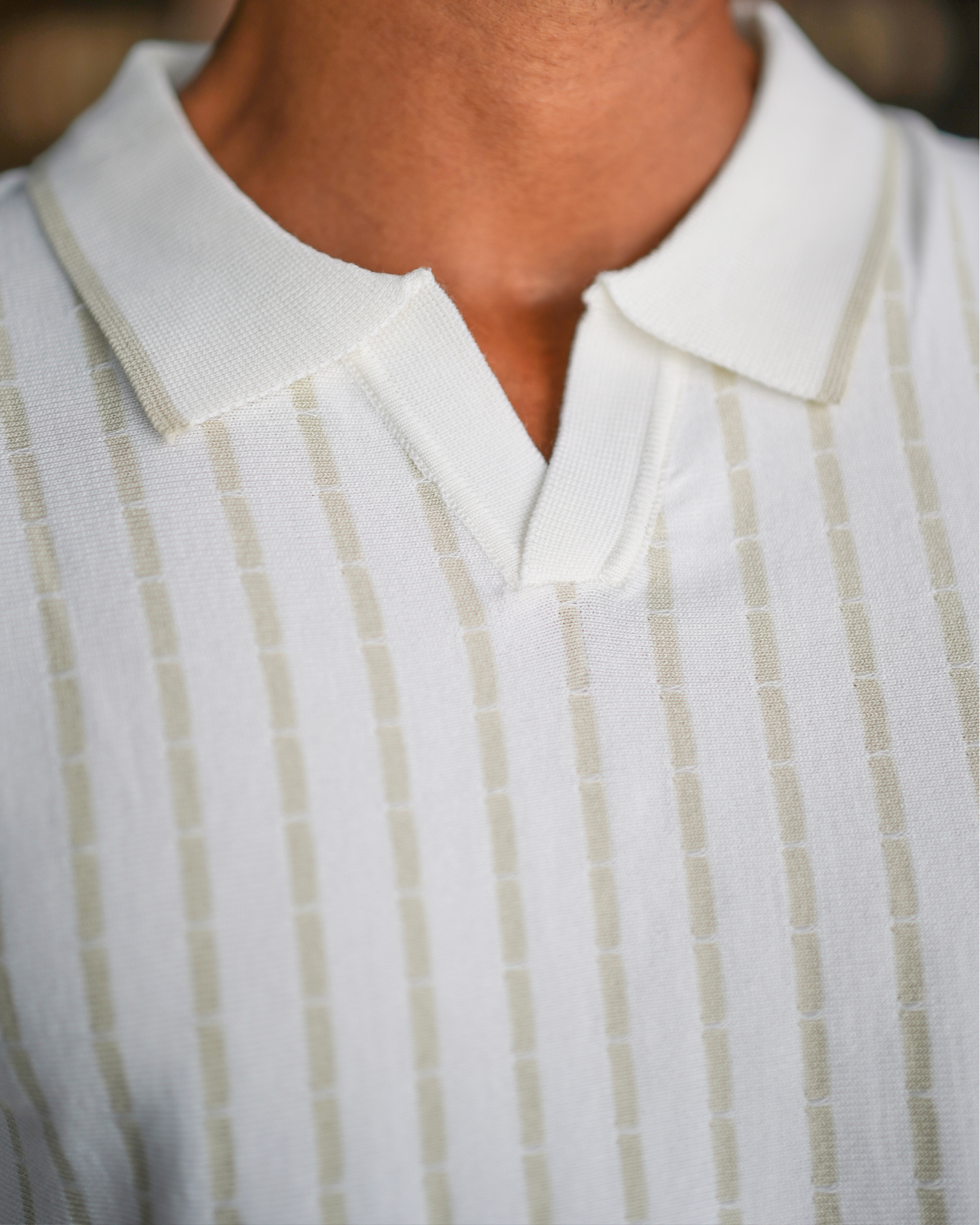 SQUALO STRIPED KNIT POLO TEES WHITE