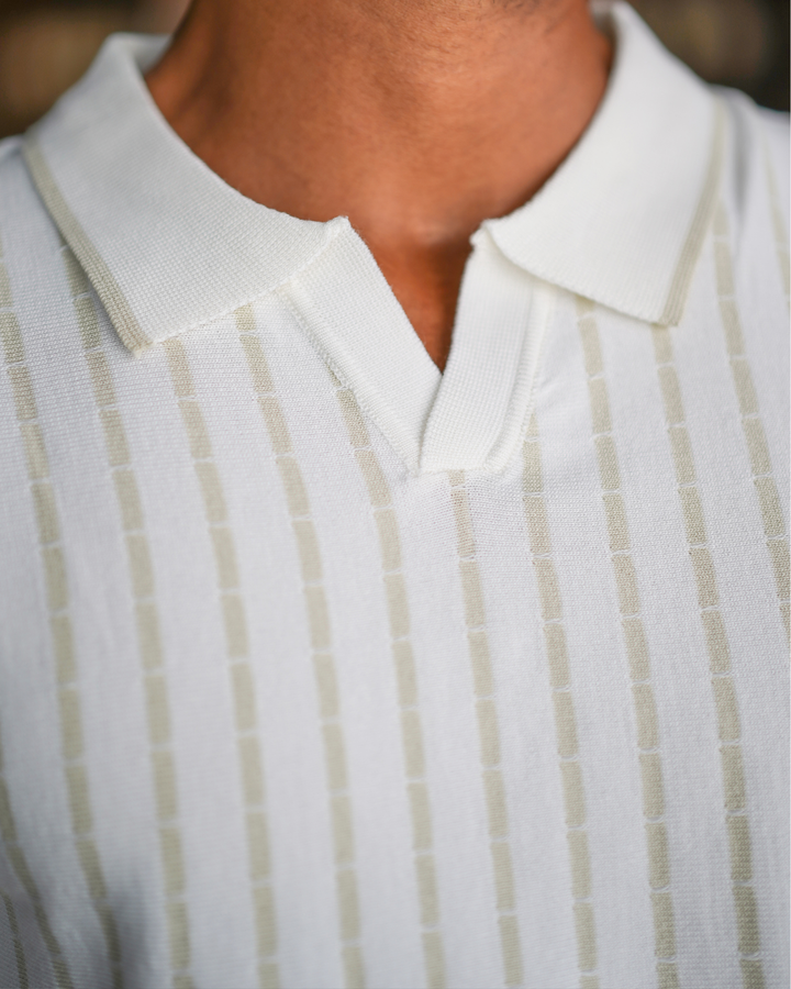 SQUALO STRIPED KNIT POLO TEES WHITE