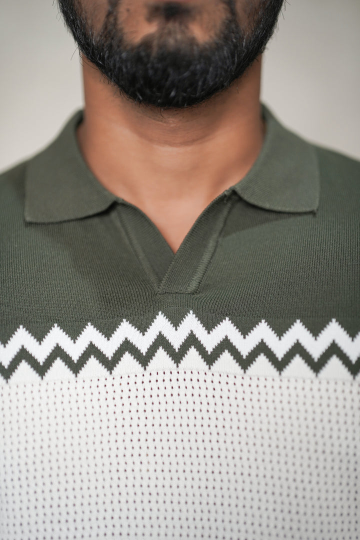 Chevron Pattern Knit Polo