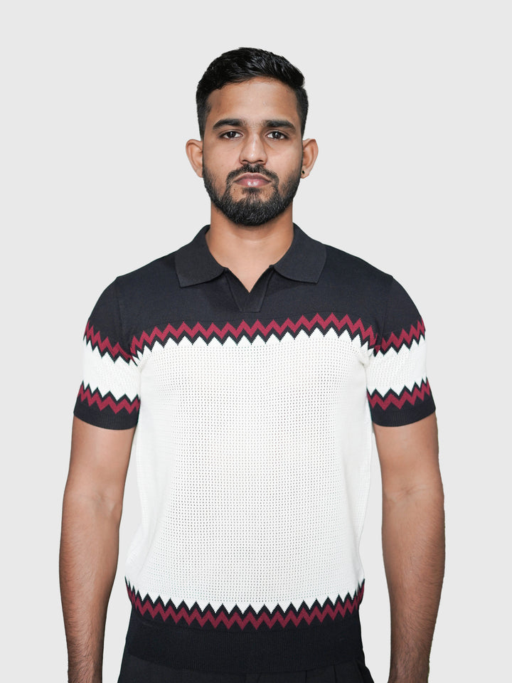 Chevron Pattern Knit Polo