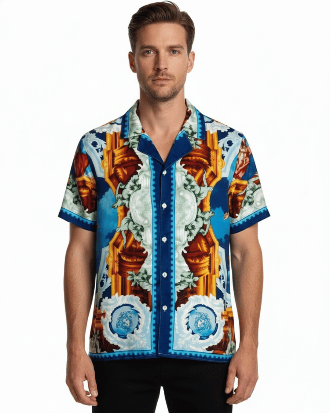 PRINTED SHORT SLEEVE SHIRT - ORANGE