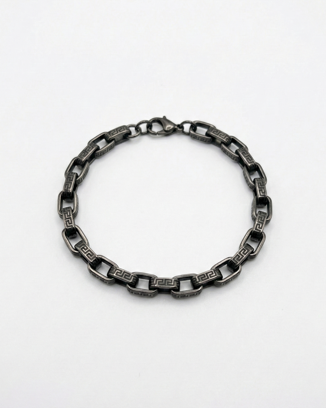 STAINLESS STEEL GREEK KEY LINK BRACELET