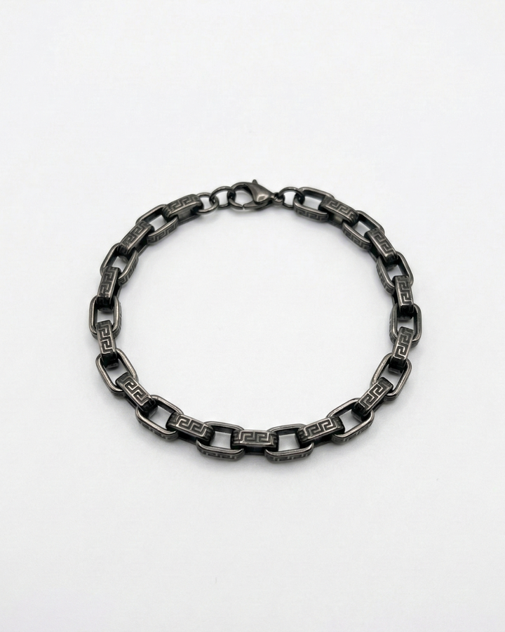 STAINLESS STEEL GREEK KEY LINK BRACELET
