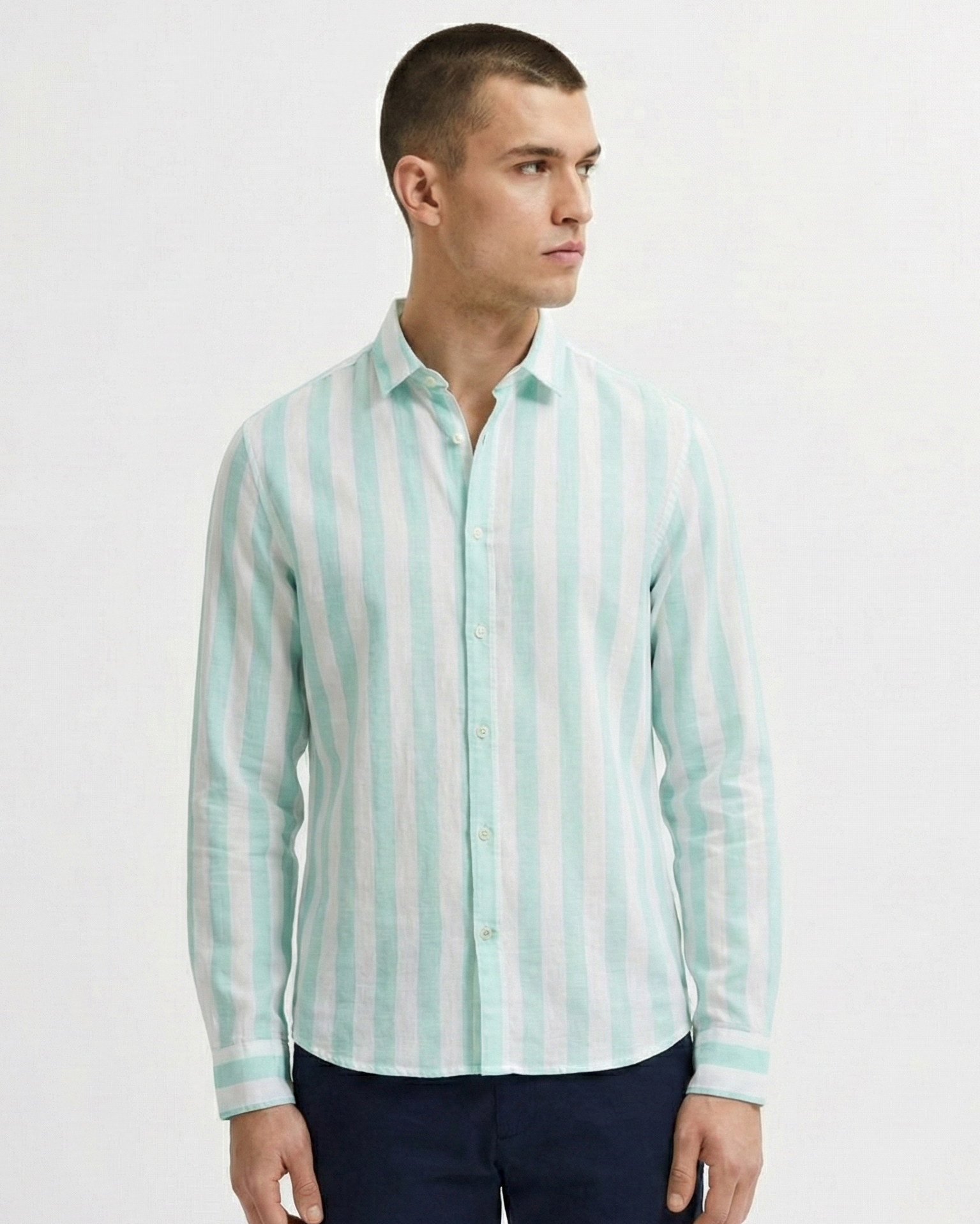 STRIPED LINEN BLEND LONG SLEEVE SHIRT