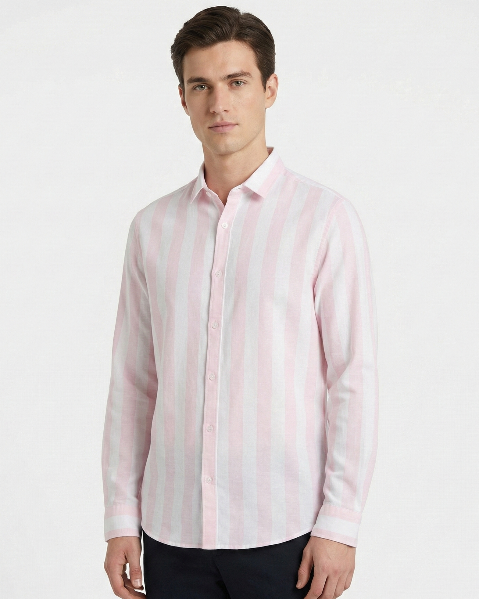 STRIPED LINEN BLEND LONG SLEEVE SHIRT