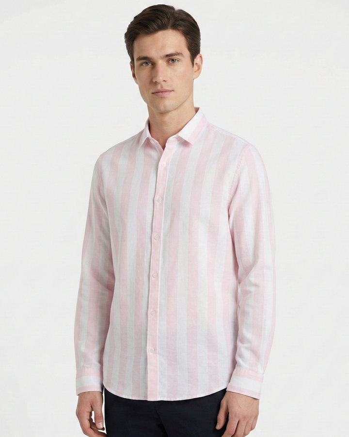 STRIPED LINEN BLEND LS SHIRT