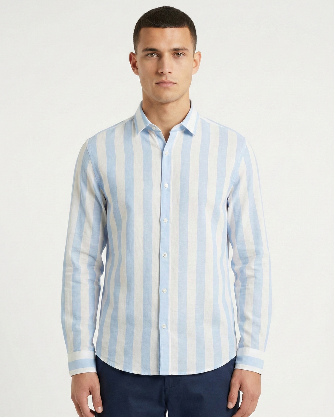 STRIPED LINEN BLEND LONG SLEEVE SHIRT