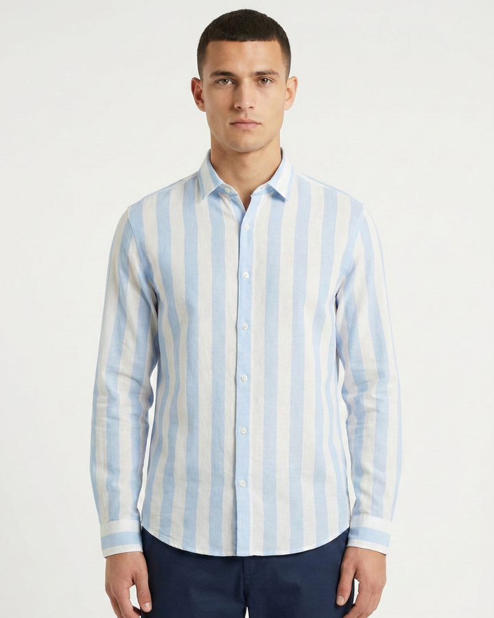 STRIPED LINEN BLEND LS SHIRT