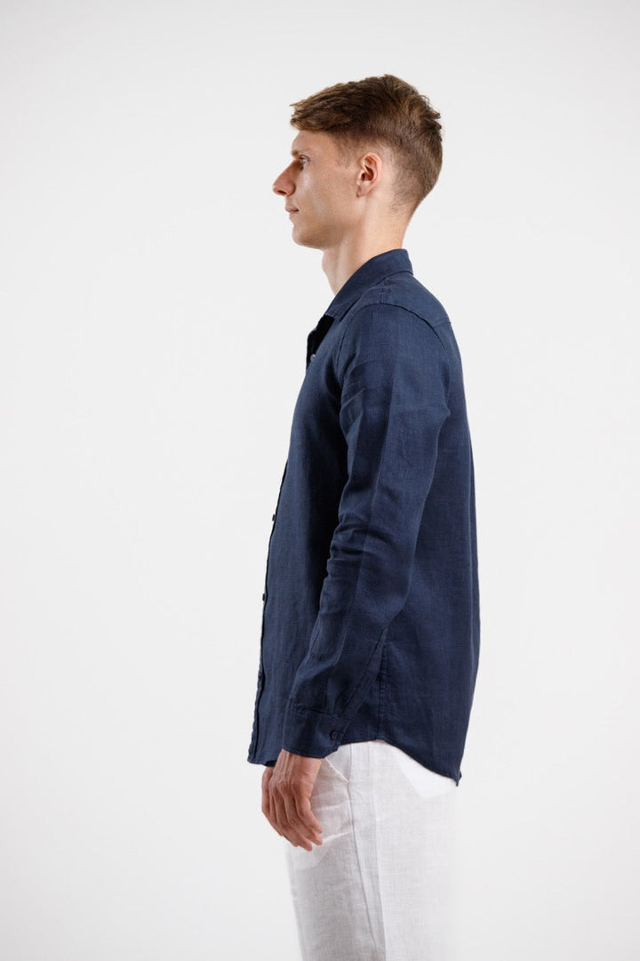 Linen Slim Fit Shirt – Navy Blue