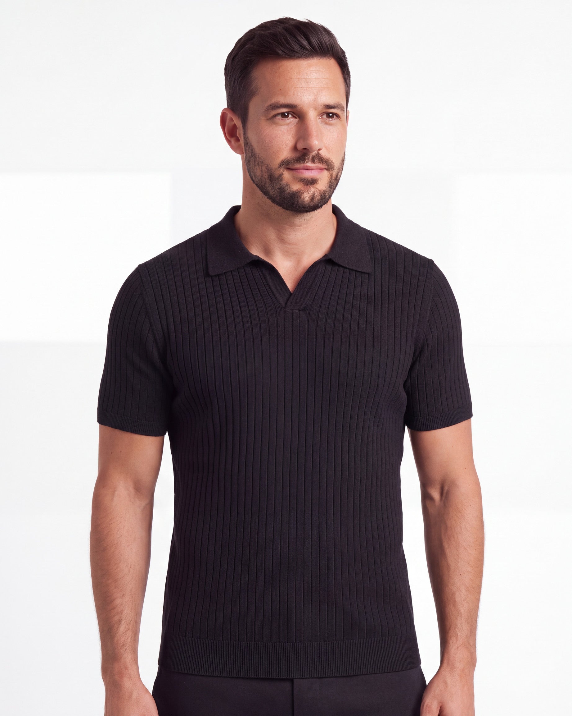 Ribbed Plain Knit Polo