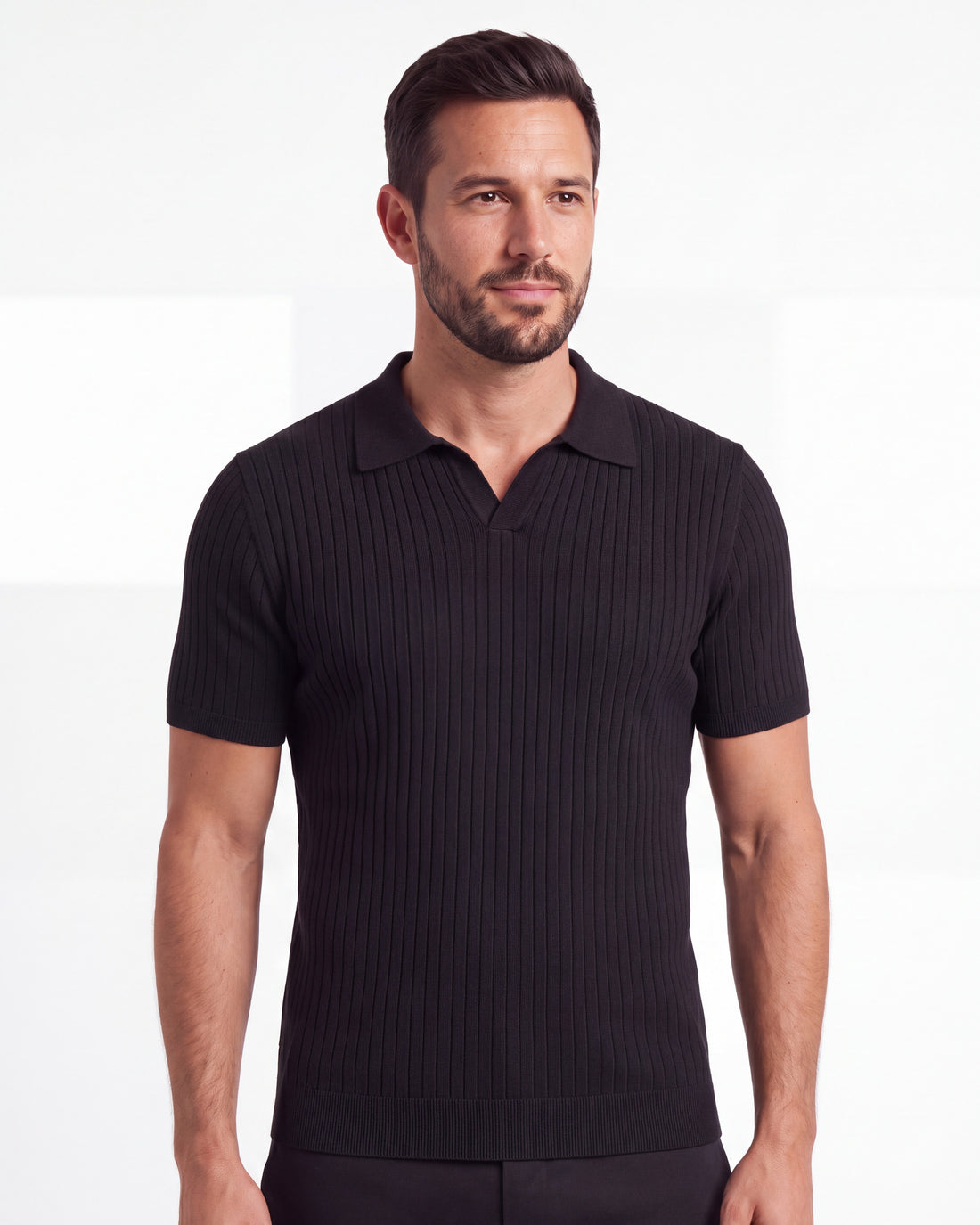 Ribbed Plain Knit Polo