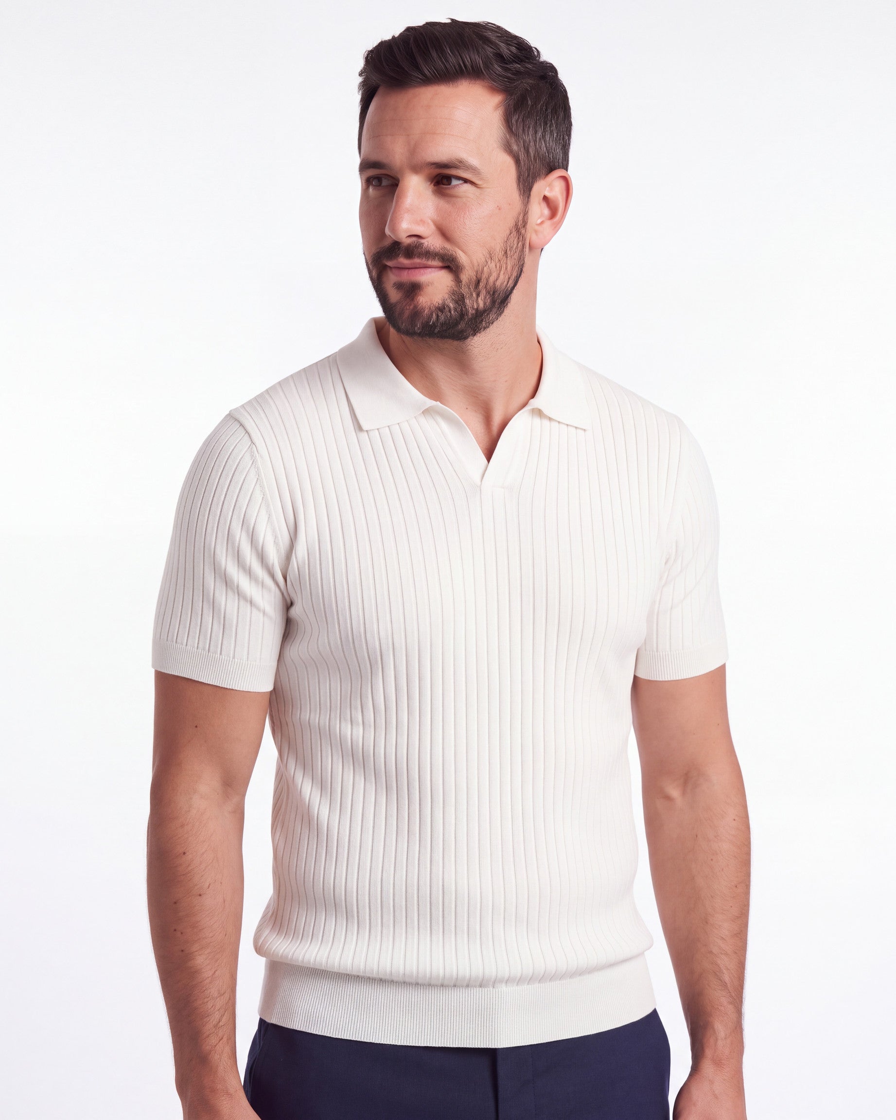 Ribbed Plain Knit Polo