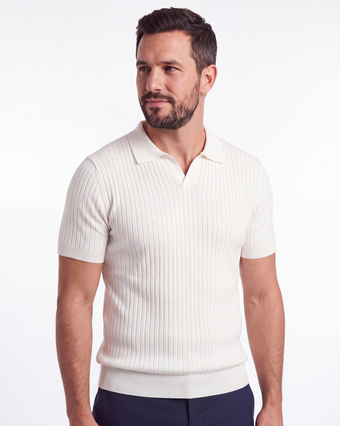 Ribbed Plain Knit Polo