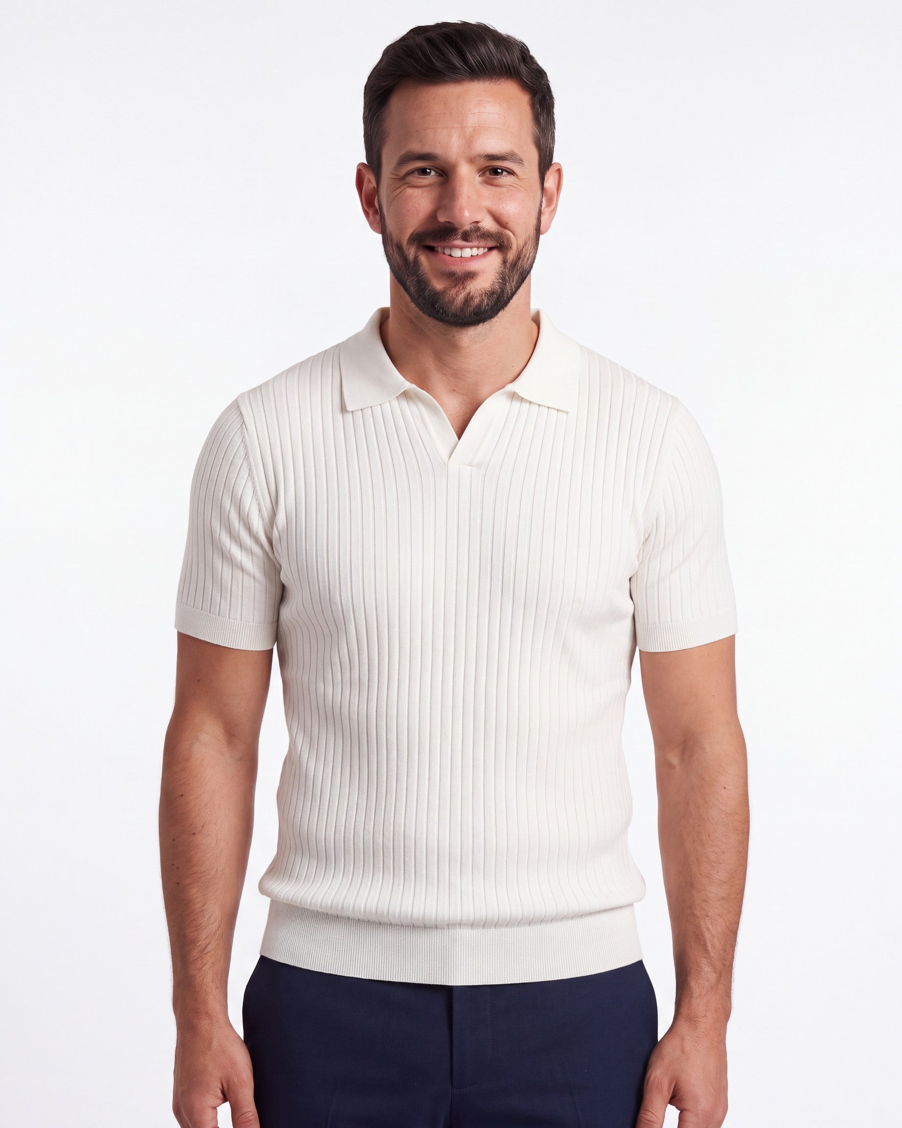 Ribbed Plain Knit Polo