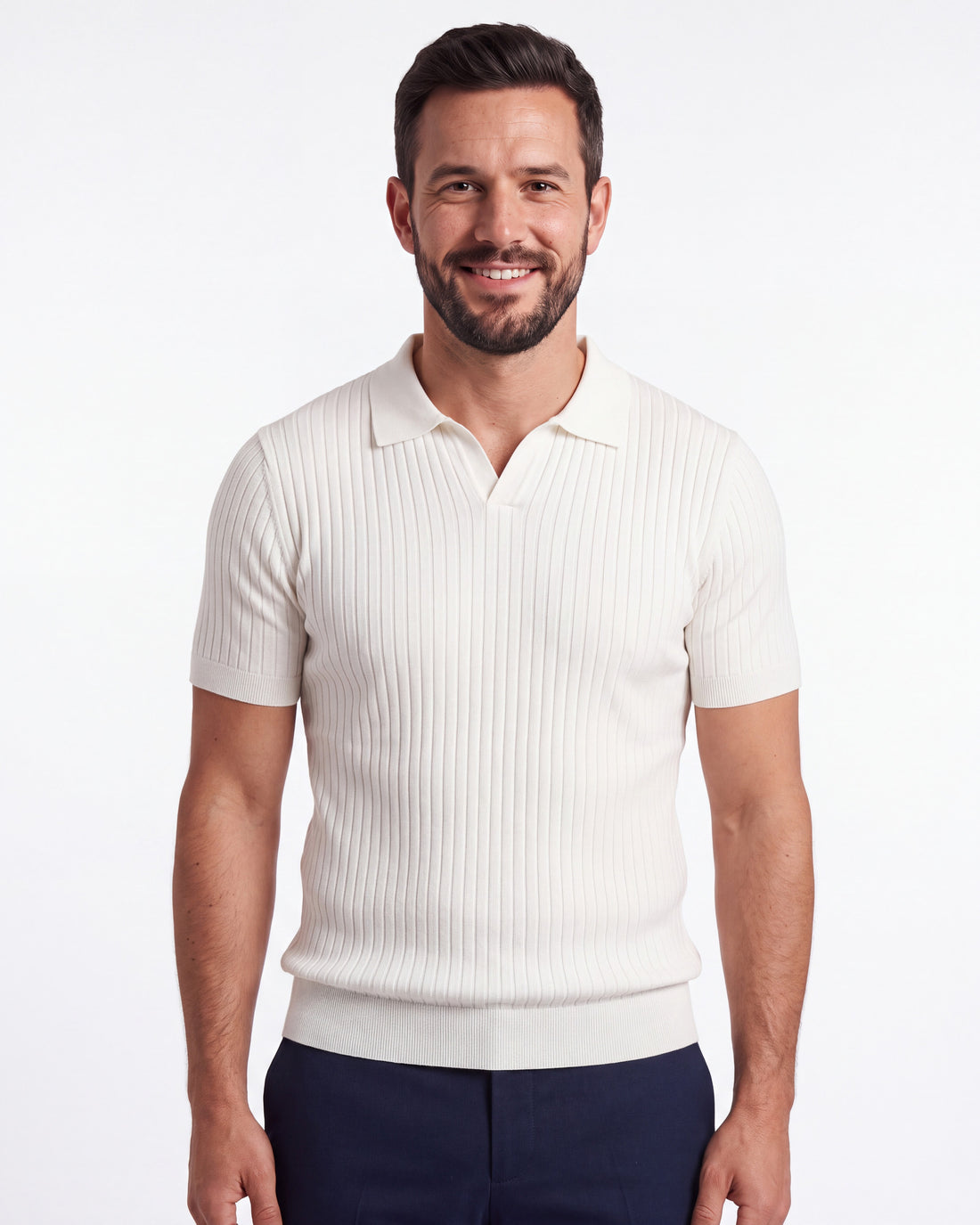 Ribbed Plain Knit Polo