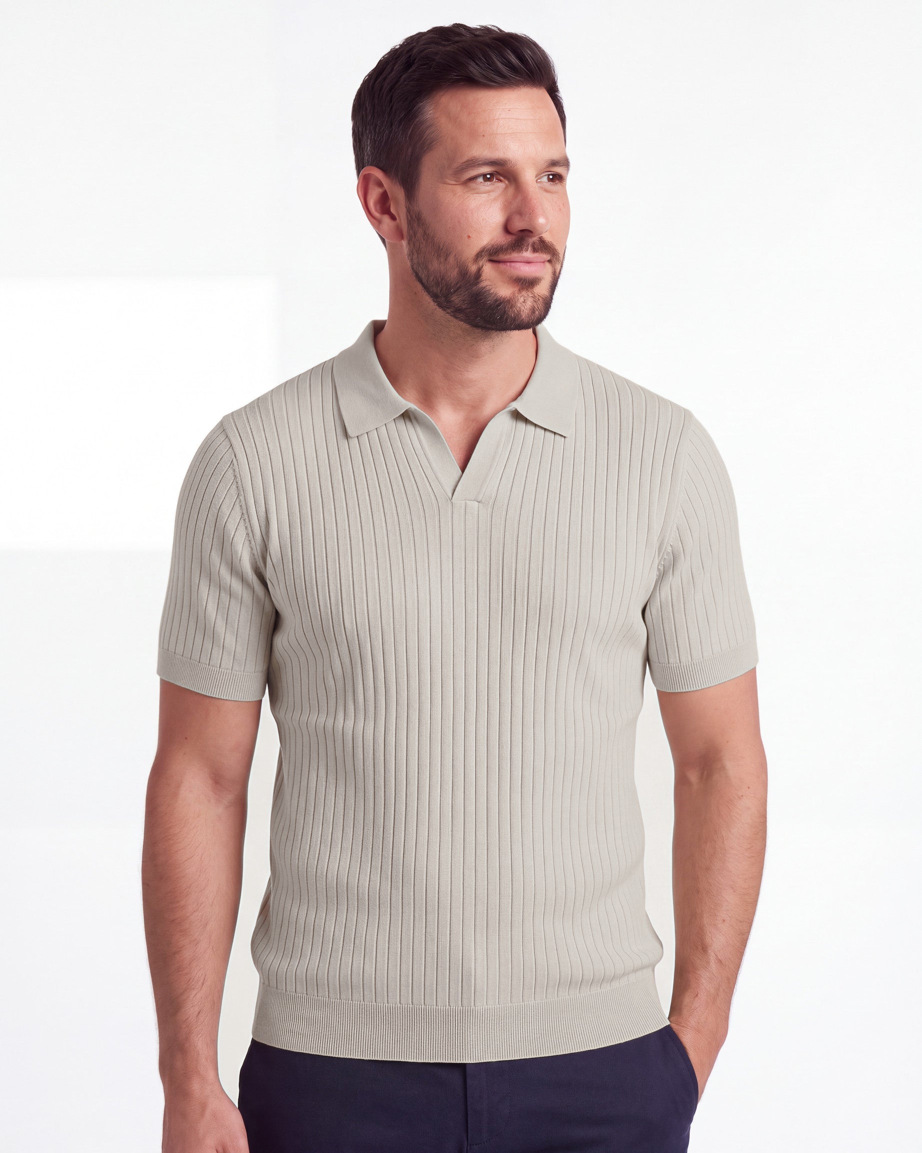 Ribbed Plain Knit Polo