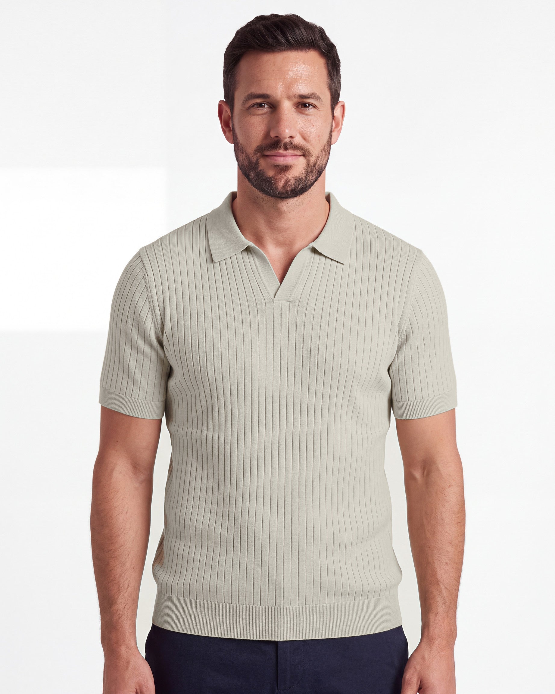Ribbed Plain Knit Polo