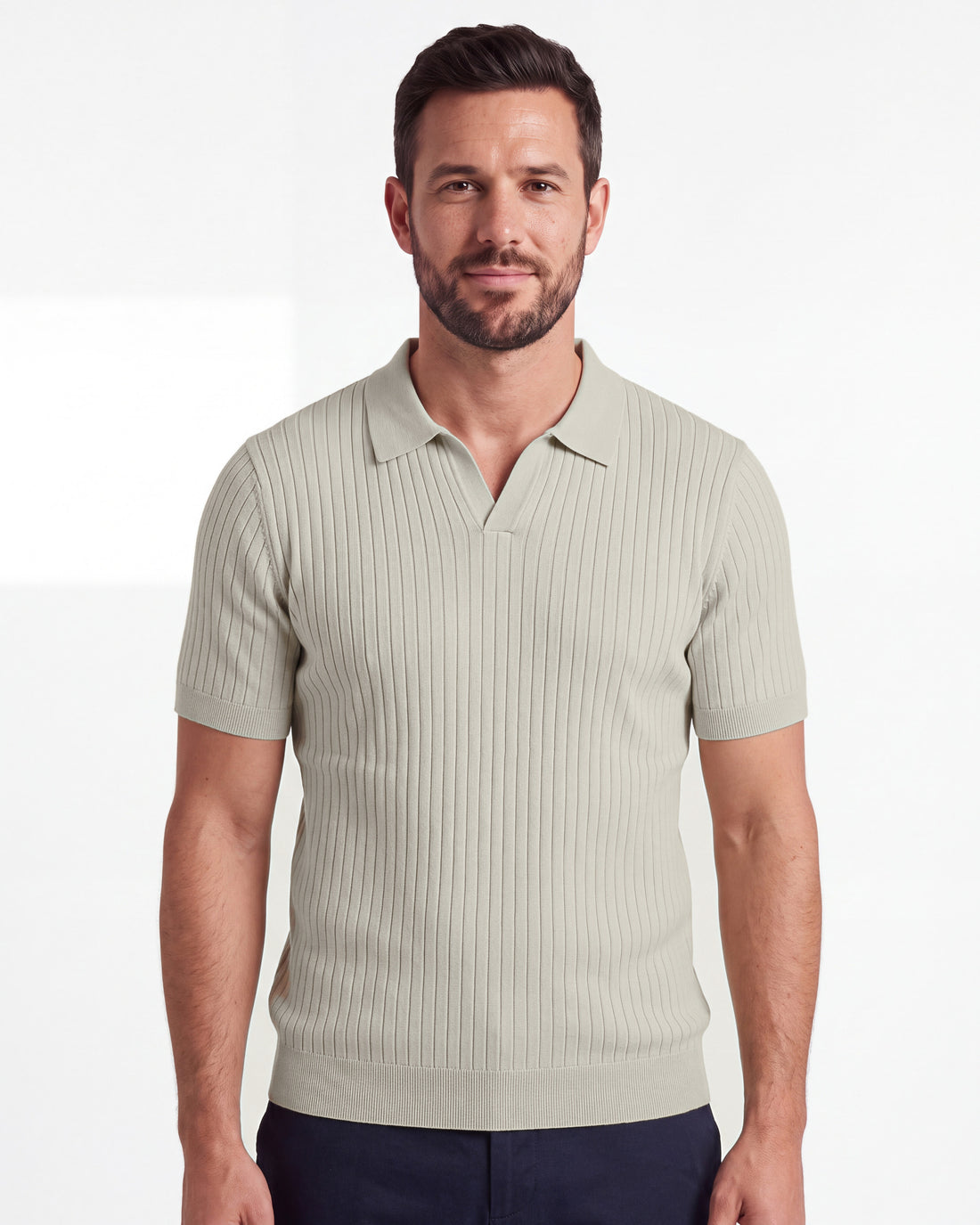 Ribbed Plain Knit Polo