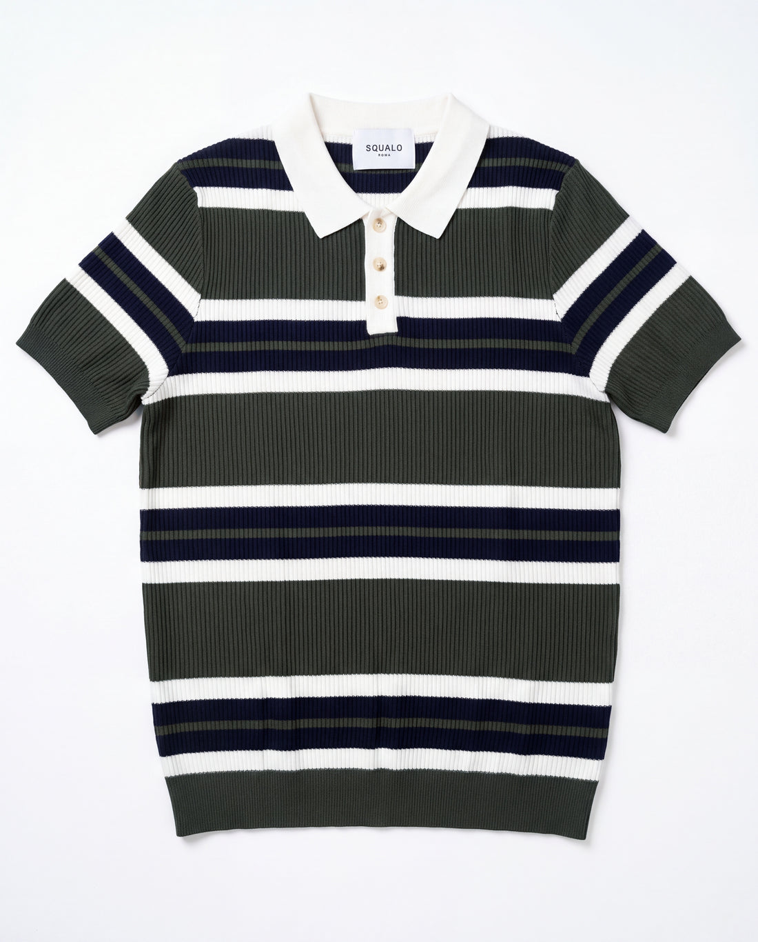 Button-Collar Striped Knit Polo