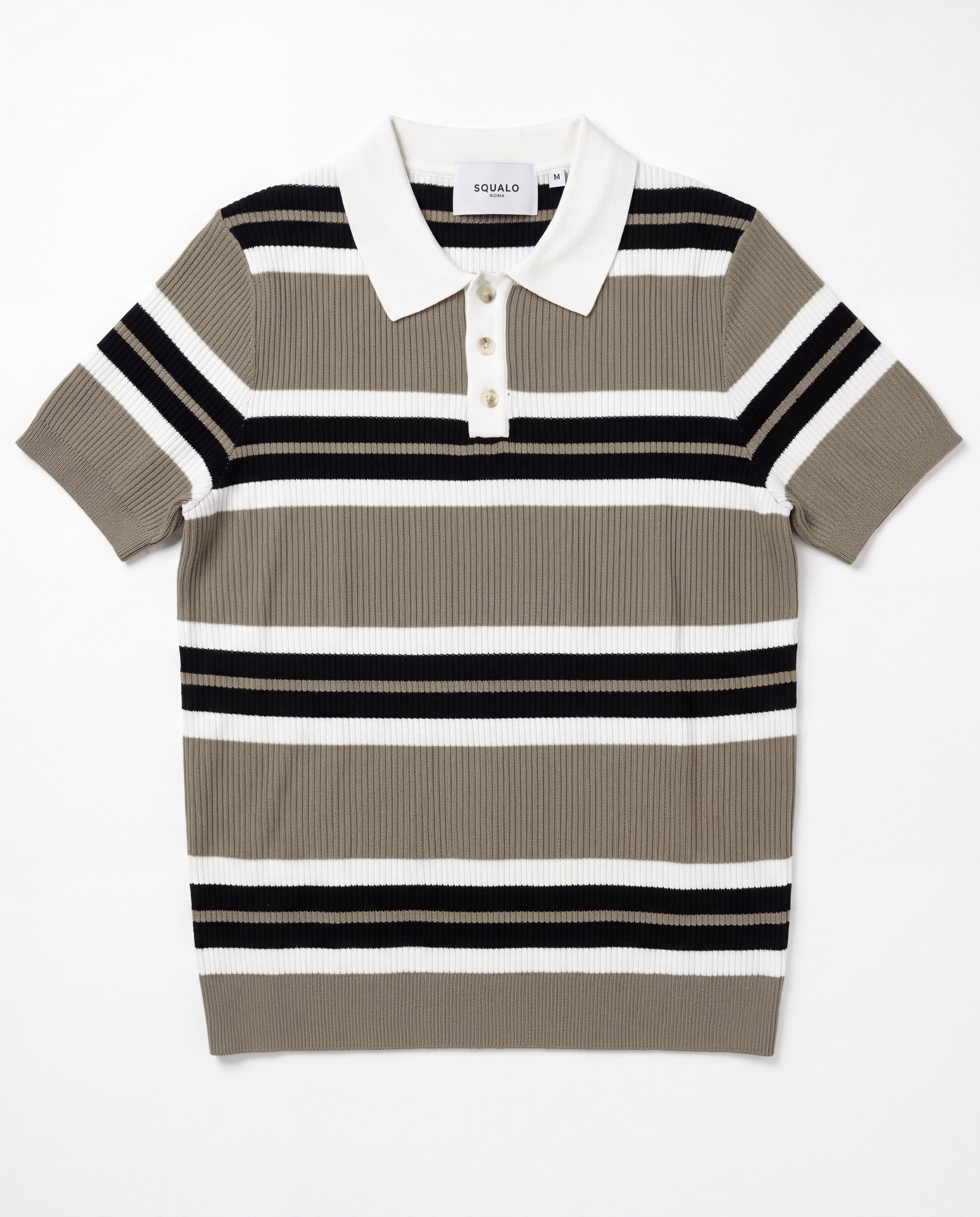Button-Collar Striped Knit Polo