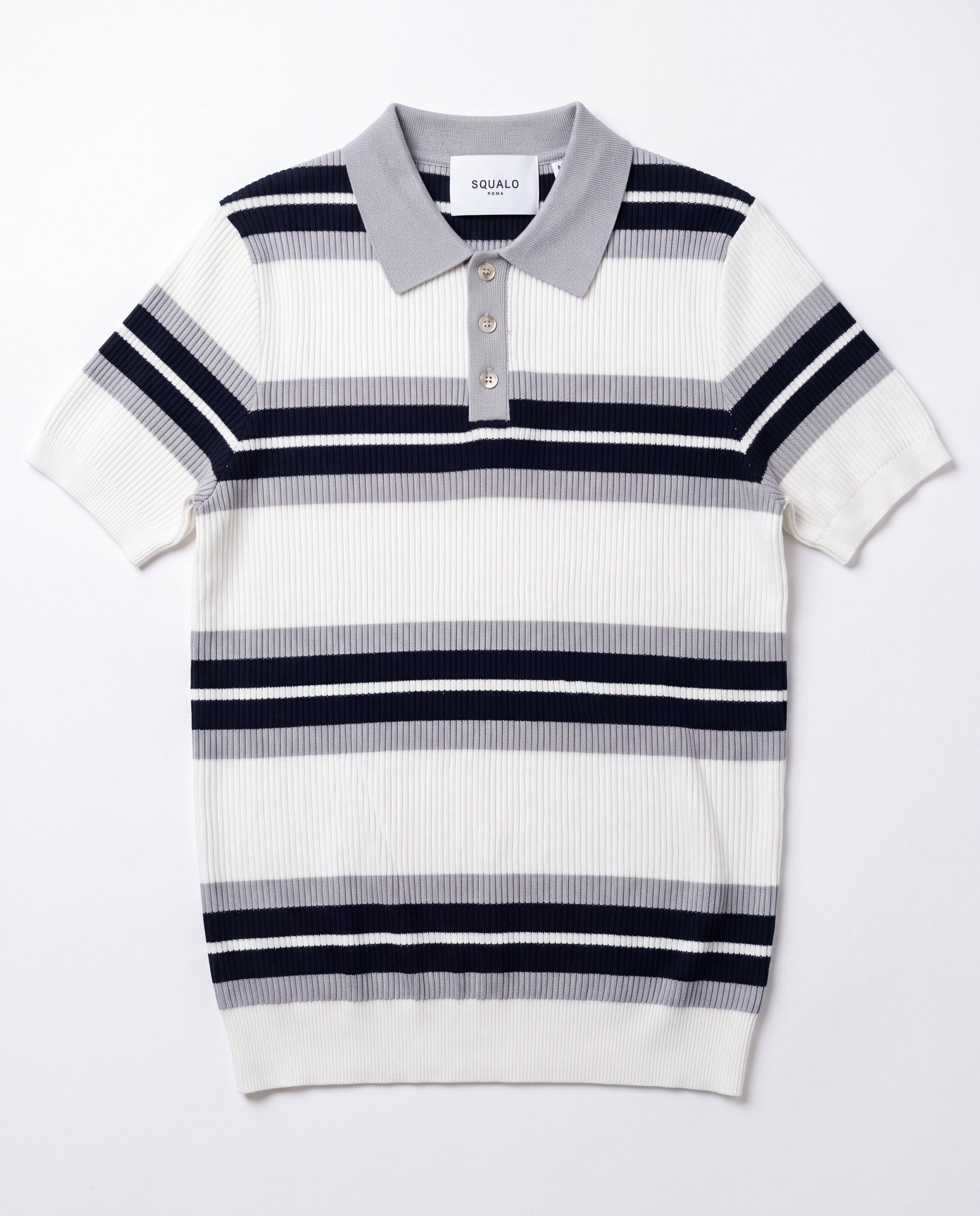 Button-Collar Striped Knit Polo